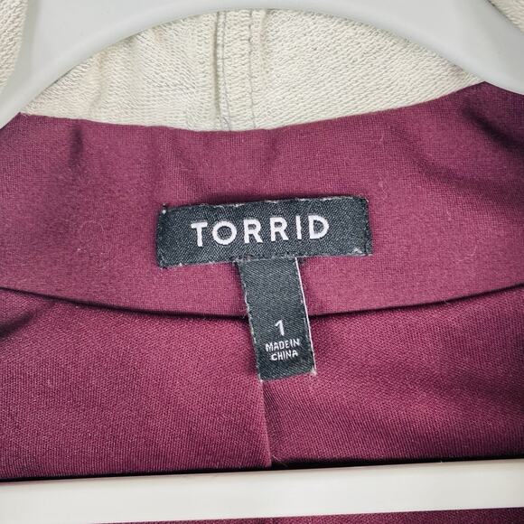 Torrid Jacket 1X Knit Hood Blazer Style Layered Look Red Gray - Picture 9 of 11